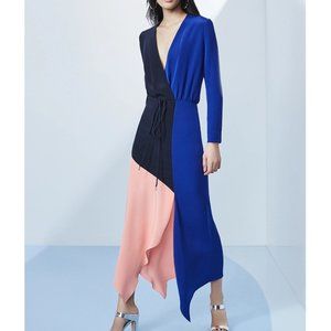 CUSHNIE Colorblock Long Sleeve Silk Wrap Dress